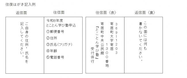 R8とことん学び塾往復はがき記入例