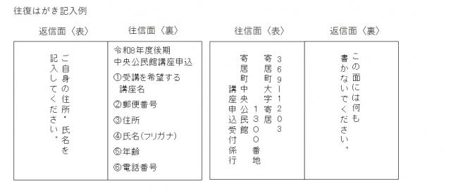 R8後期講座往復はがき記入例