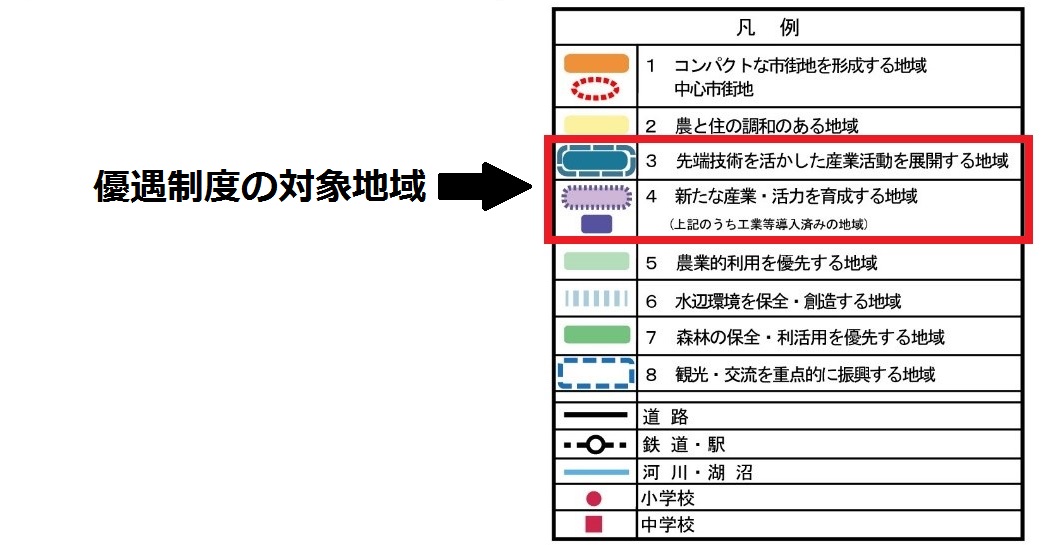 企業誘致対象地域図の凡例